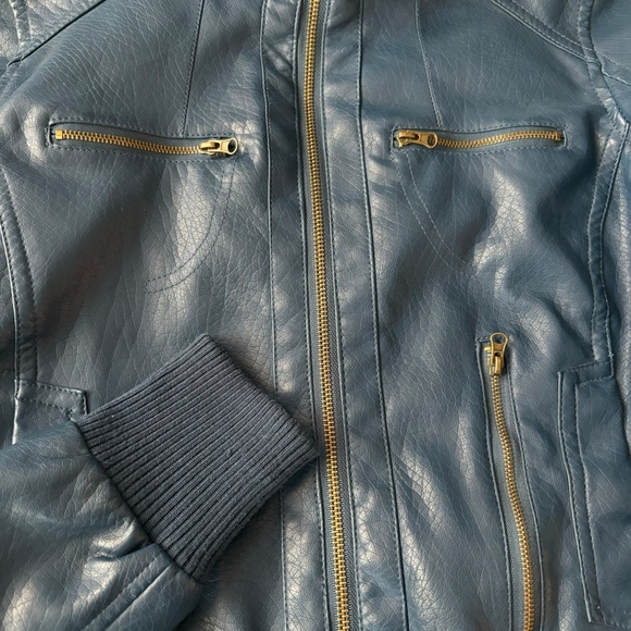Moto Style Blue Faux Leather Jacket, Lined, Small Excellent Condition - Picture 6 of 15